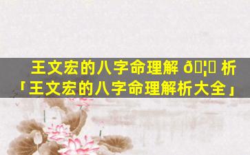 王文宏的八字命理解 🦅 析「王文宏的八字命理解析大全」